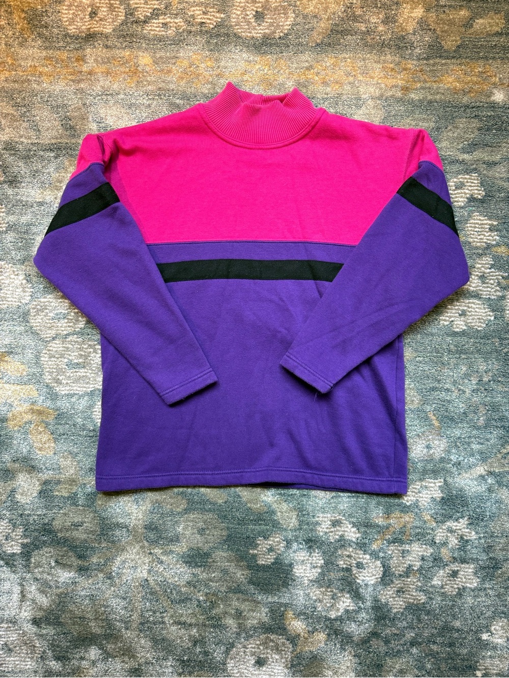 Vintage 80’s Pacer Petities Colorblock Mockneck Sweatshirt - Pink & Purple